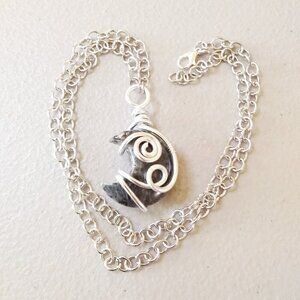 Chunky Larvikite Moon Pendant! Wire Wrapped - Gray Silver Black Labrador…